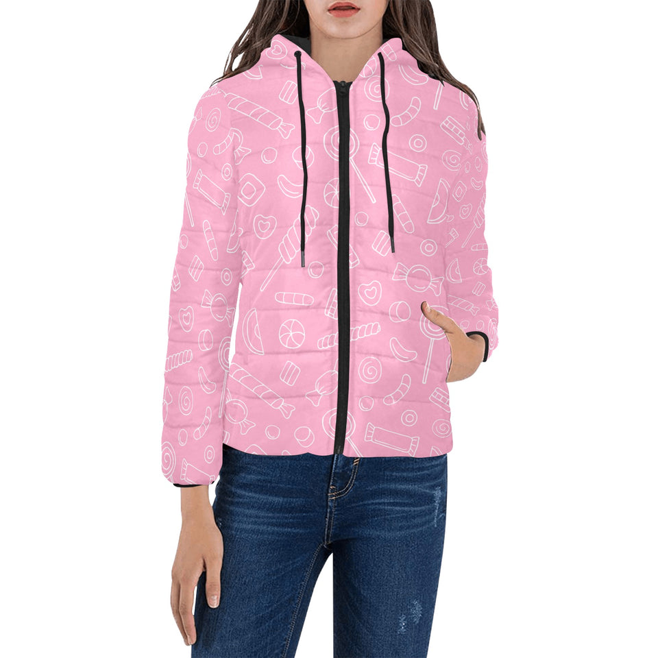 Sweet candy pink background Women's Padded Hooded Jacket