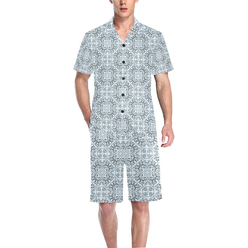 Traditional indian element pattern Men's V-Neck Short Pajama Set