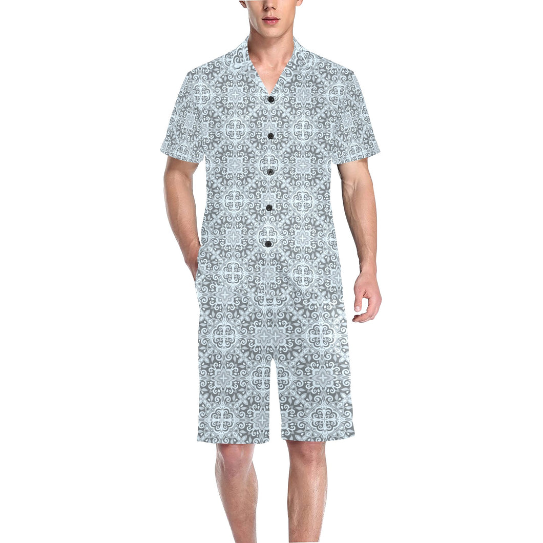 Traditional indian element pattern Men's V-Neck Short Pajama Set