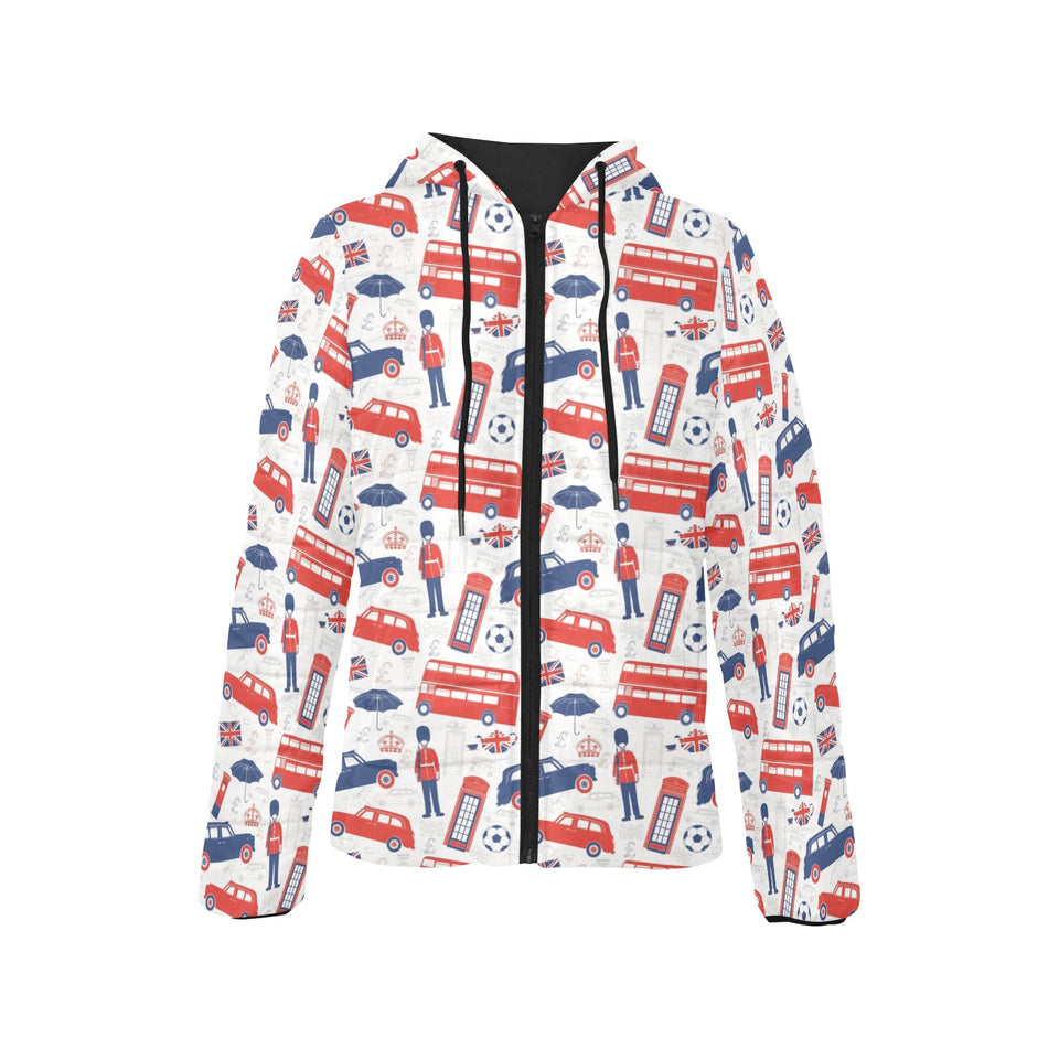 British Pattern Print Design 03 Women's Padded Hooded Jacket