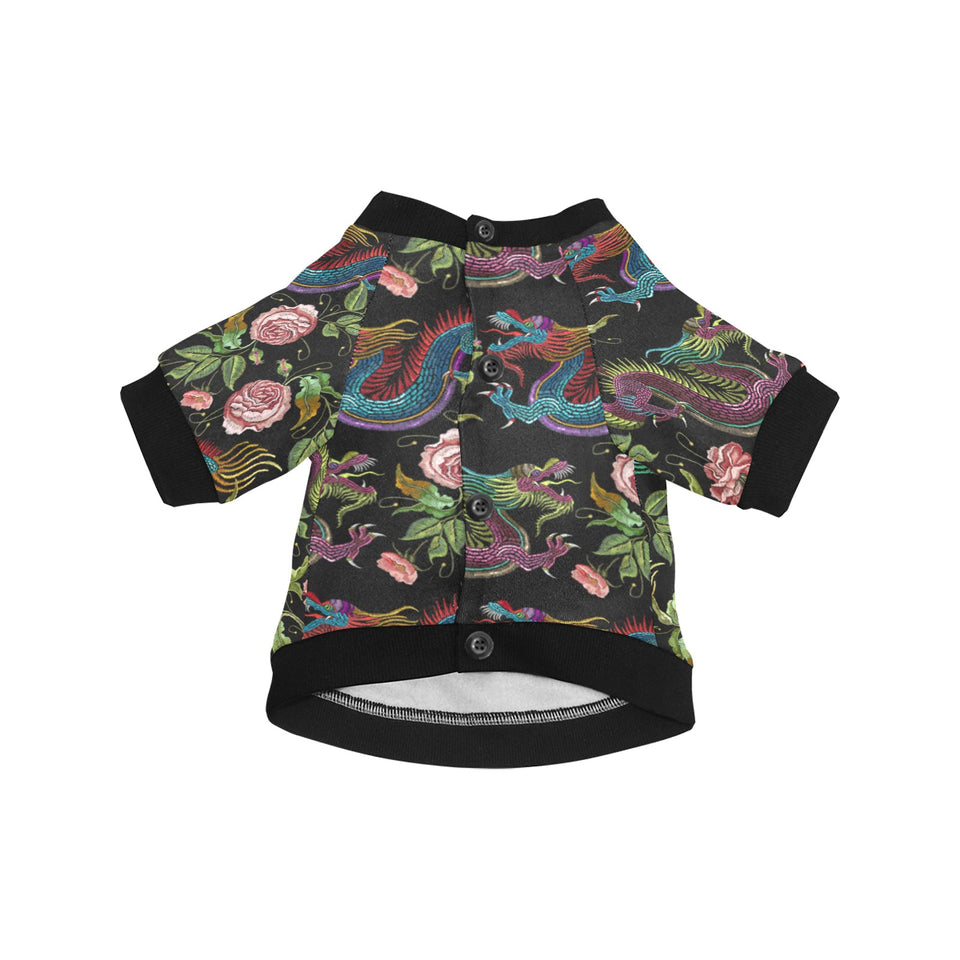 Dragons flower pattern All Over Print Pet Dog Round Neck Fuzzy Shirt