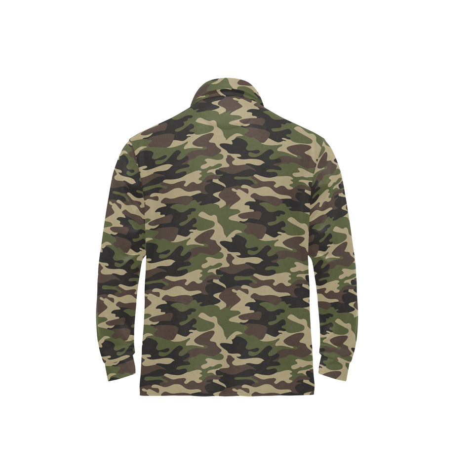 Dark Green camouflage pattern Men's Long Sleeve Polo Shirt