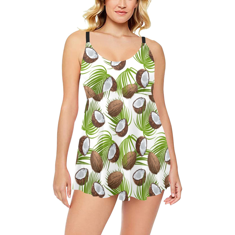 Coconut Pattern Print Design 04 Chest Sexy Pleated Two Piece Swim Dress