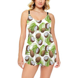 Coconut Pattern Print Design 04 Chest Sexy Pleated Two Piece Swim Dress