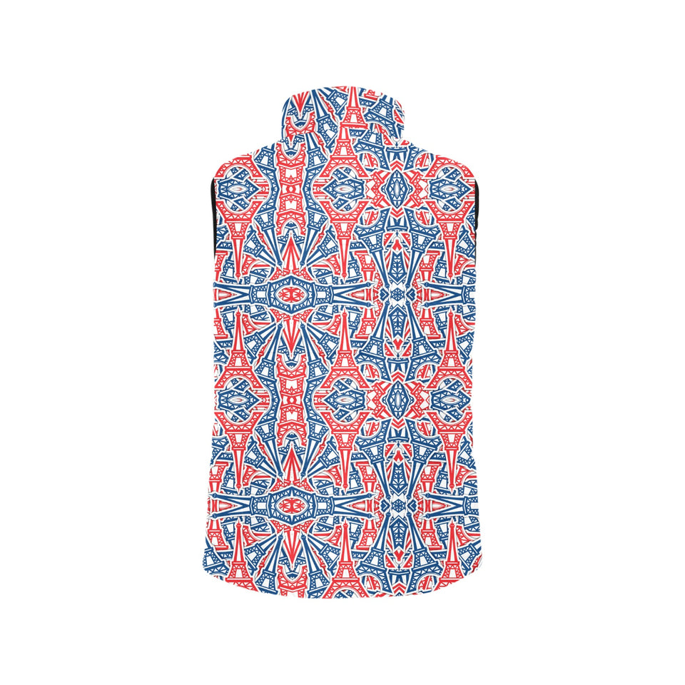 Blue Red Eiffel Tower Pattern Print Design 02 Men's Padded Vest