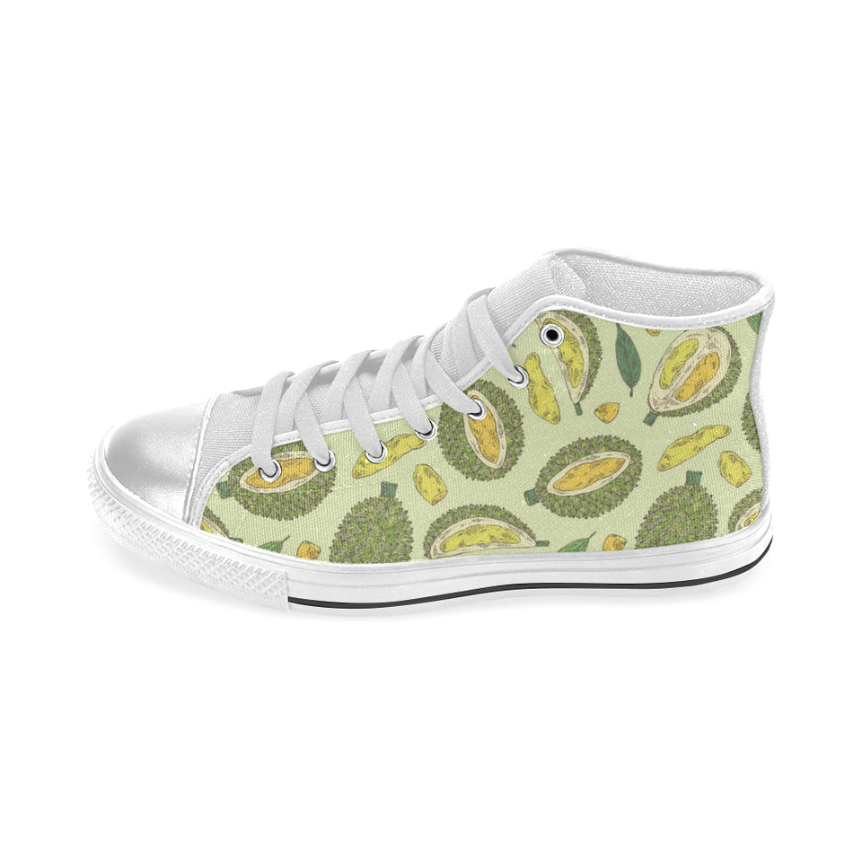 Durian leaves pattern background Women's High Top Canvas Shoes White
