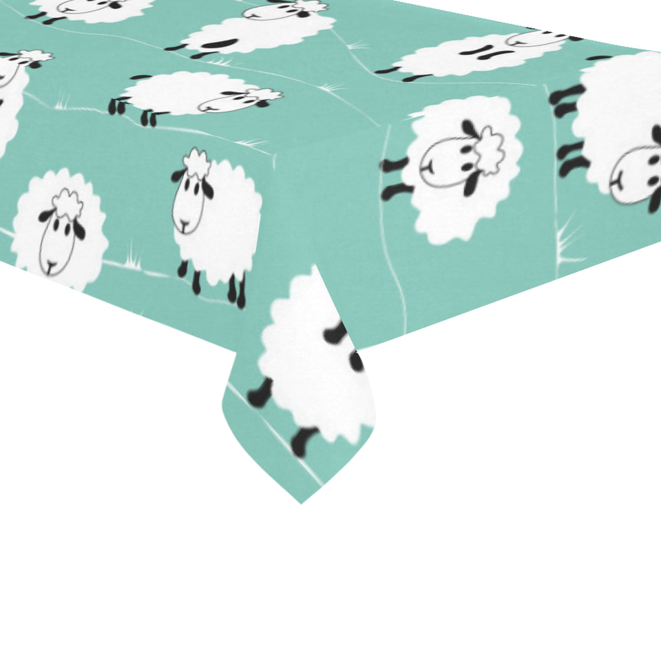Cute sheep green background Tablecloth