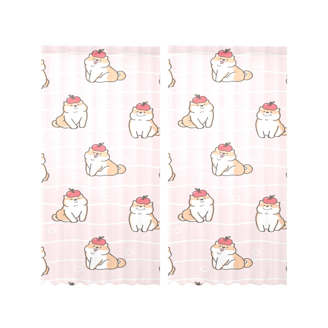 Cute Shiba Inu Dog Apple pattern Gauze Curtain