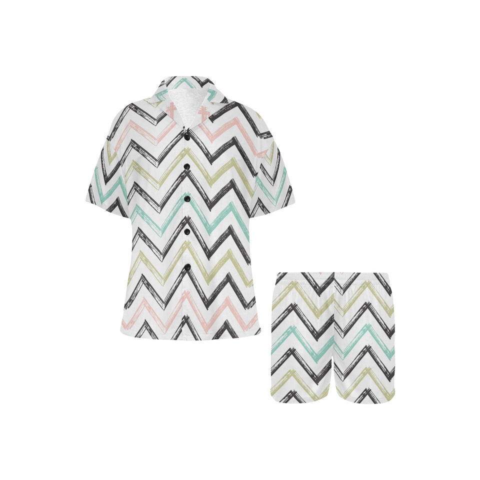 zigzag chevron paint pattern Women's V-Neck Short Pajama Set