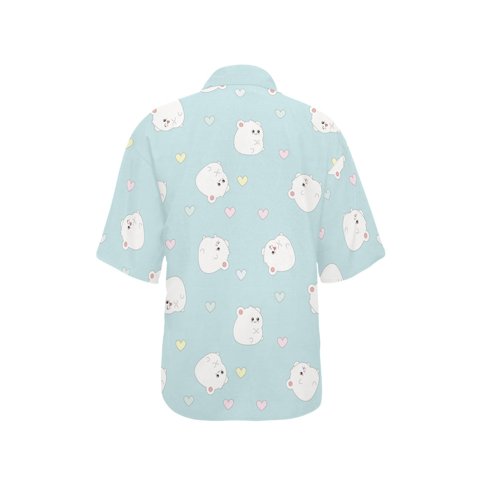 White cute hamsters heart pattern Women's All Over Print Hawaiian Shirt