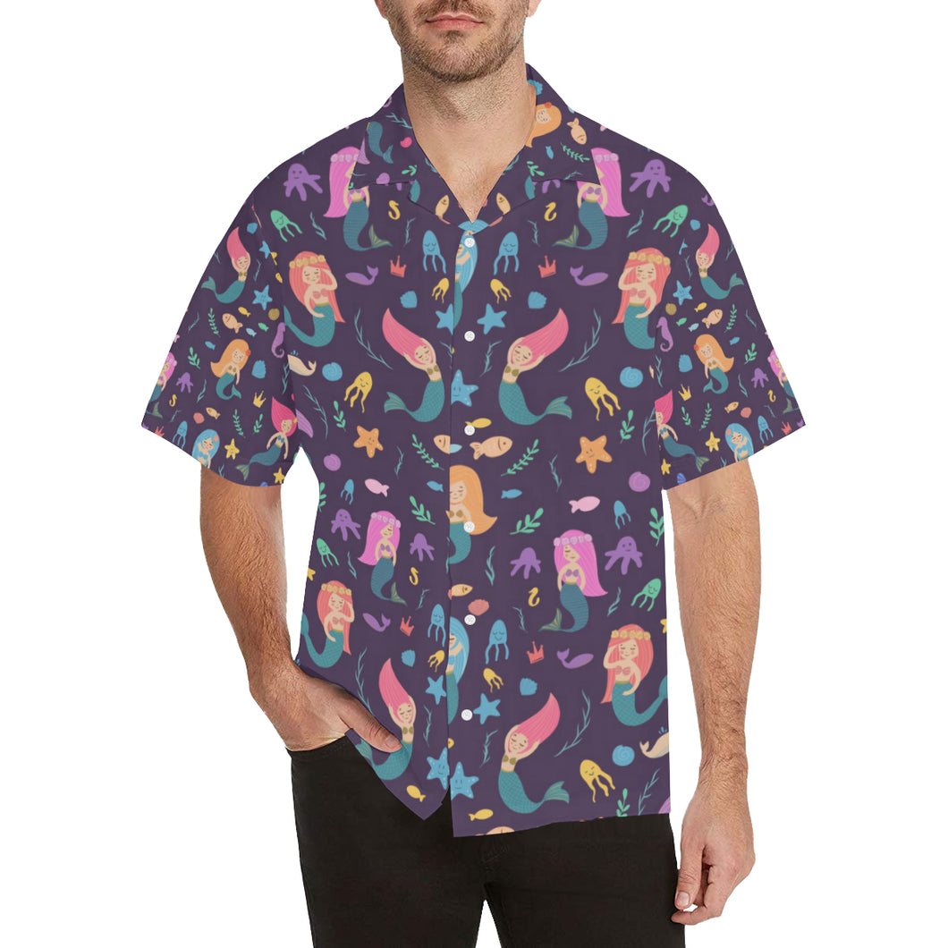 beautiful mermaid Fish jellyfish algae other marin Men's All Over Print Hawaiian Shirt