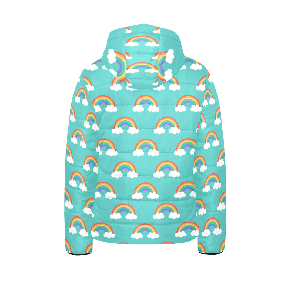 Rainbow pattern green background Kids' Boys' Girls' Padded Hooded Jacket