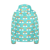 Rainbow pattern green background Kids' Boys' Girls' Padded Hooded Jacket