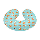 Fox pattern blue b ackground U-Shaped Travel Neck Pillow