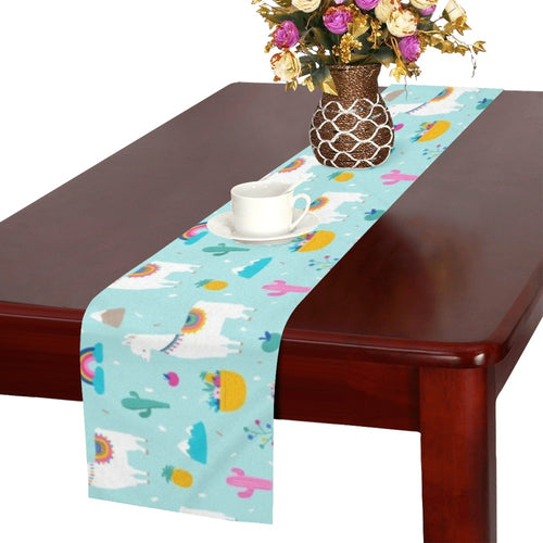 Llama alpaca cactus leaves pattern Table Runner