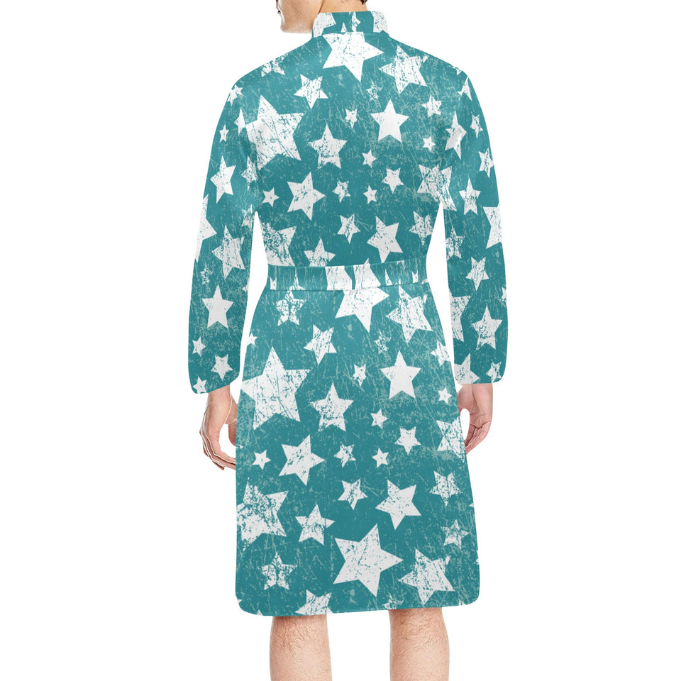 Vintage star pattern Men's Long Sleeve Belted Night Robe