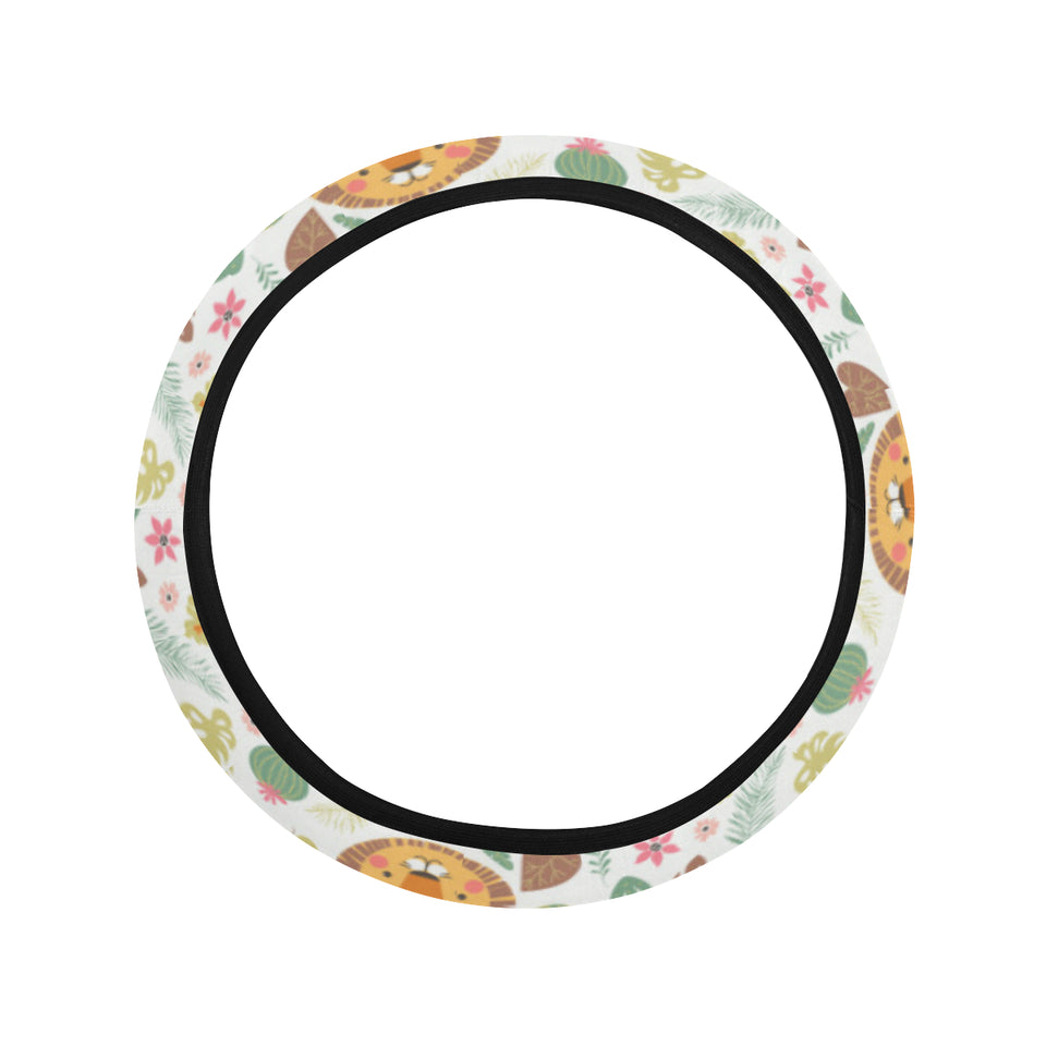 Lion Pattern Print Design 04 Car Steering Wheel Cover