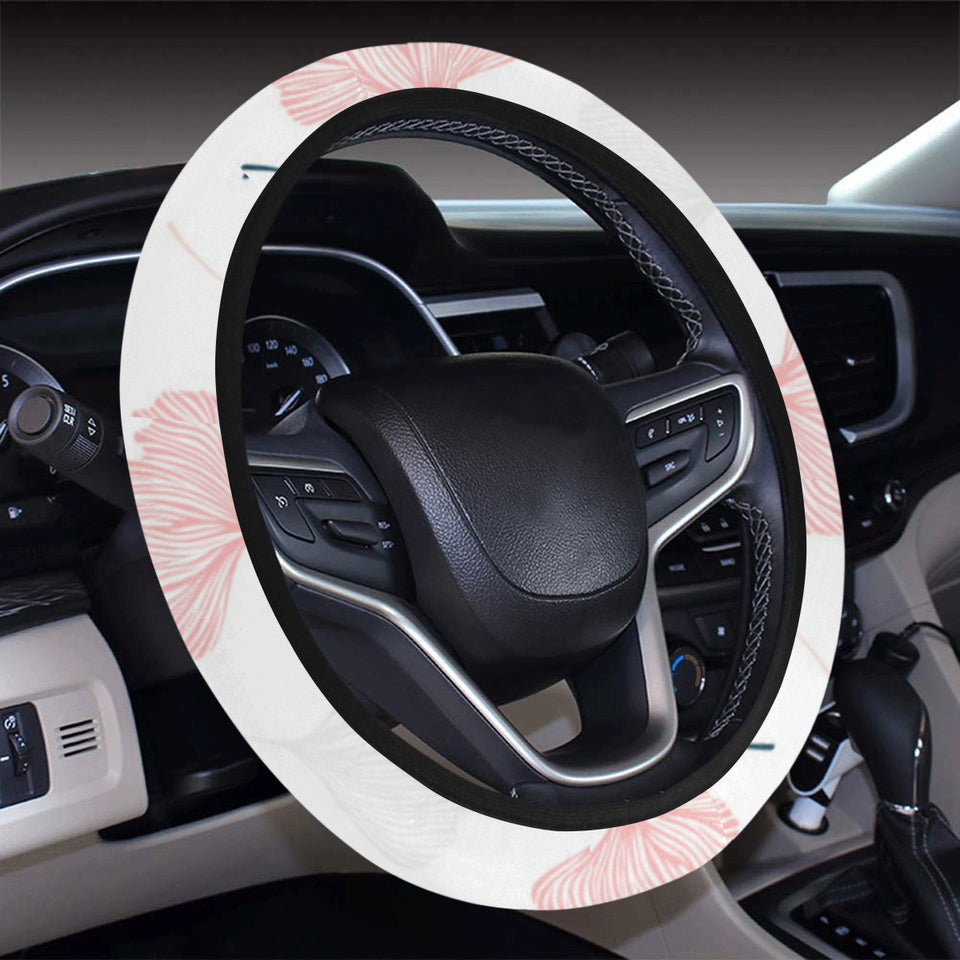 Black Gray Cream coral ginkgo leaves pattern Car Steering Wheel Cover