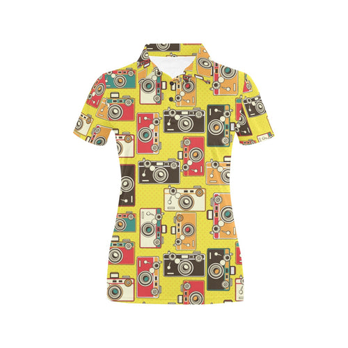 Camera Pattern Print Design 02 Women's All Over Print Polo Shirt