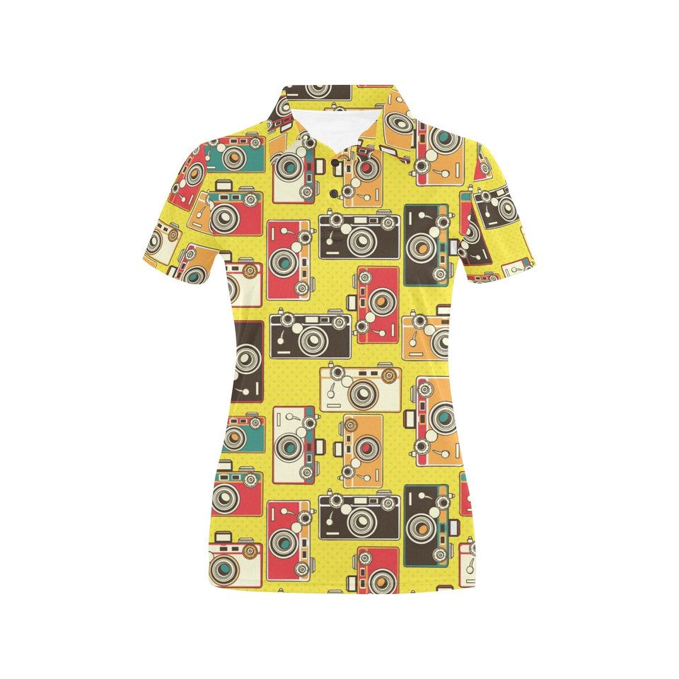 Camera Pattern Print Design 02 Women's All Over Print Polo Shirt