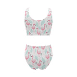Cute flamingo pattern Chest Bowknot High Waisted Bikini Swimsuit