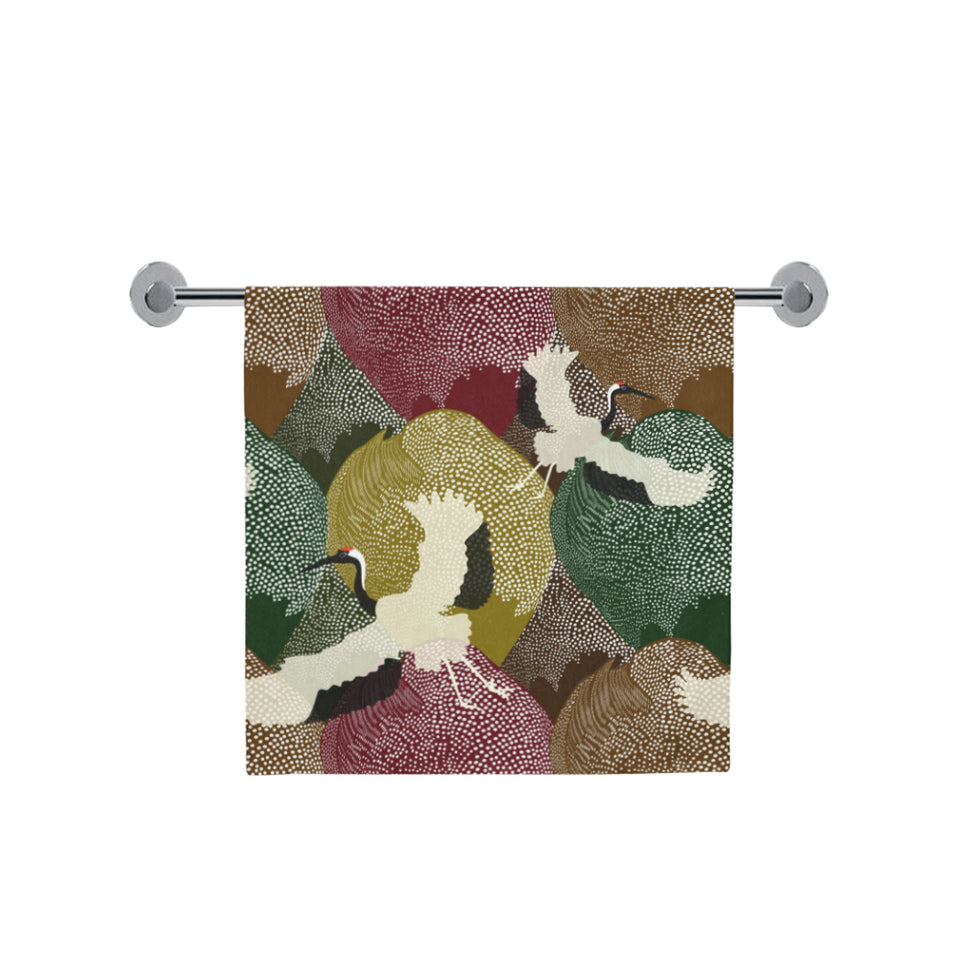 Japanese cranes flying forest dot pattern Bath Towel