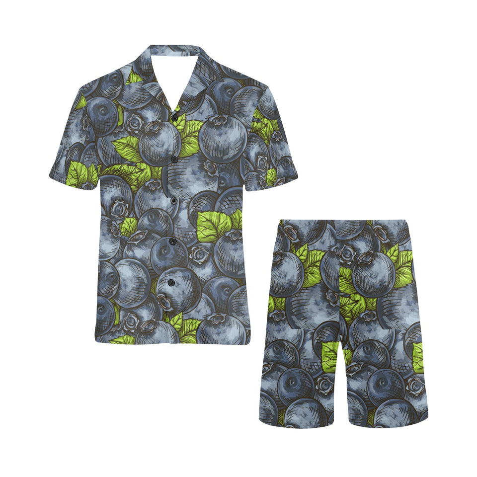 blueberry pattern Men's V-Neck Short Pajama Set