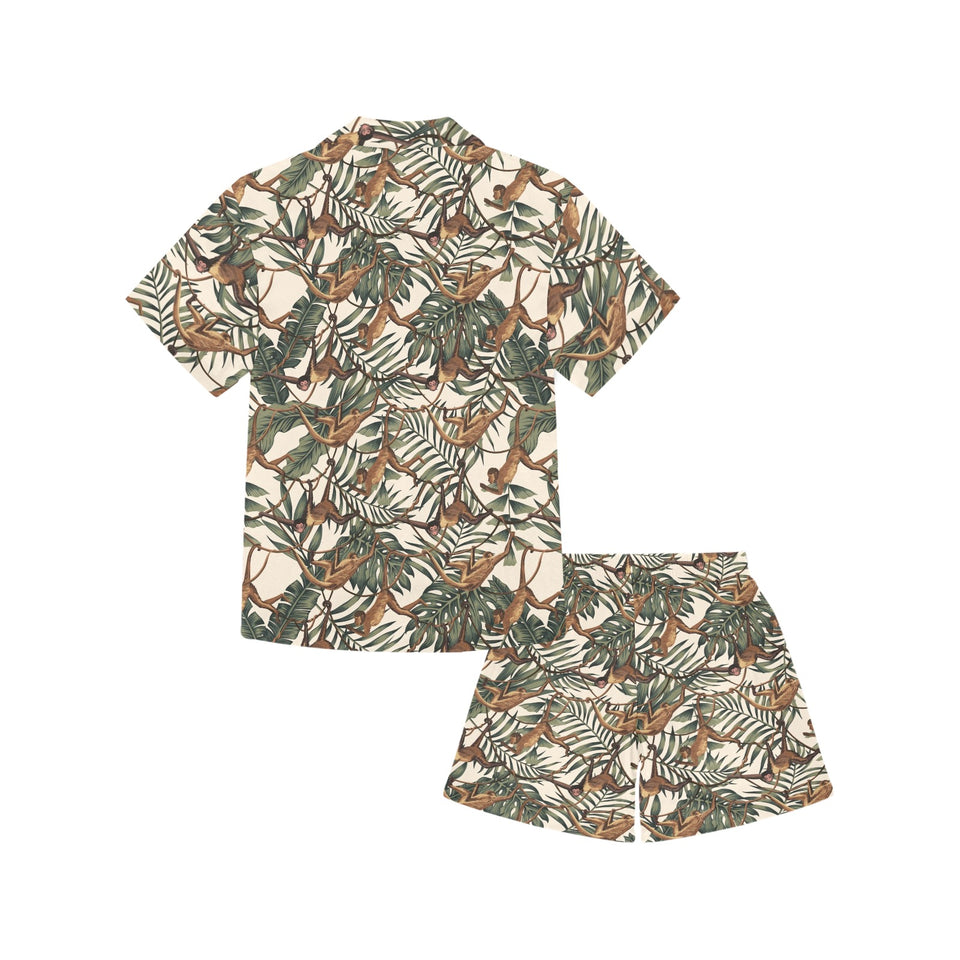 Monkey tropical leaves background Kids' Boys' Girls' V-Neck Short Pajama Set