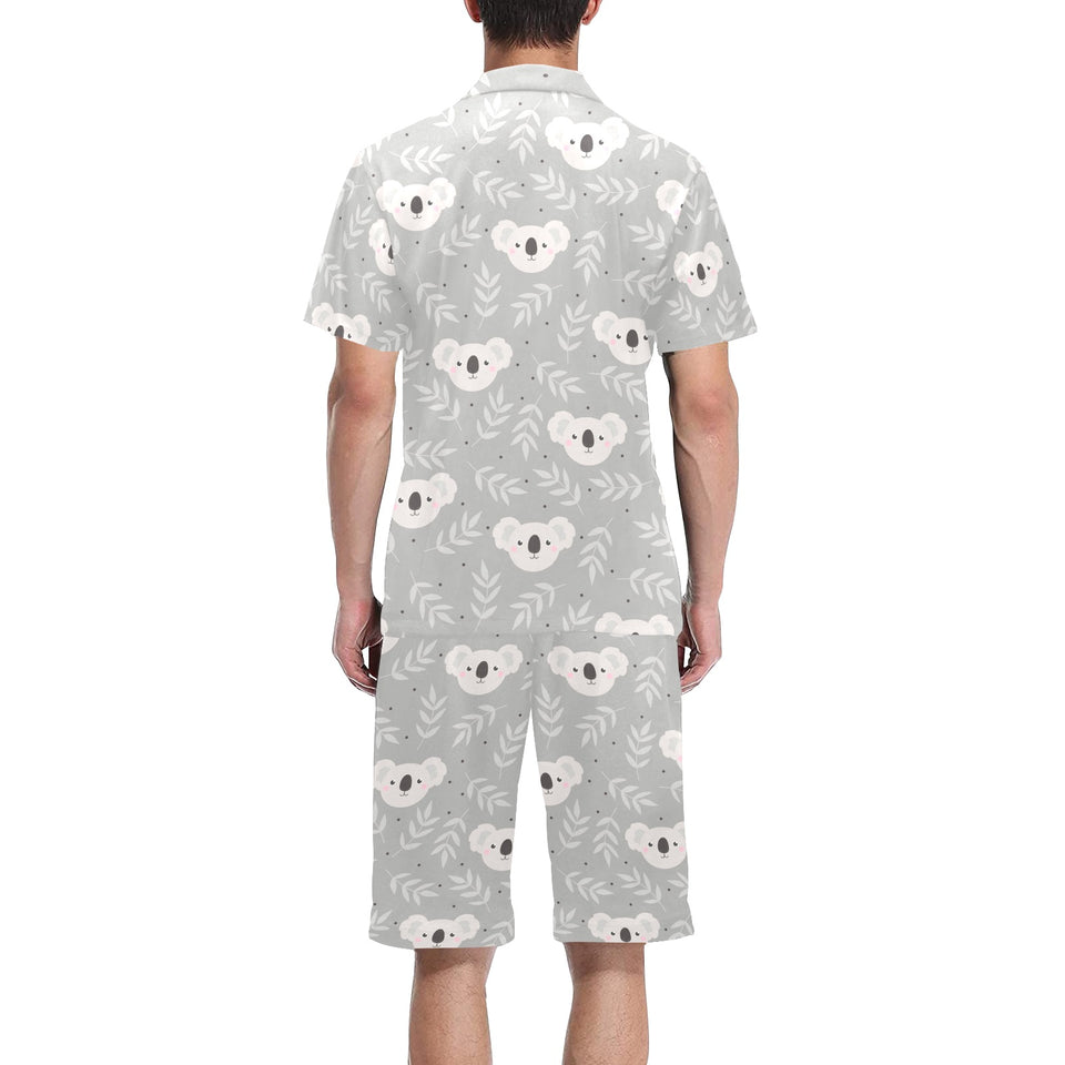 Cute koala leaves pattern Men's V-Neck Short Pajama Set