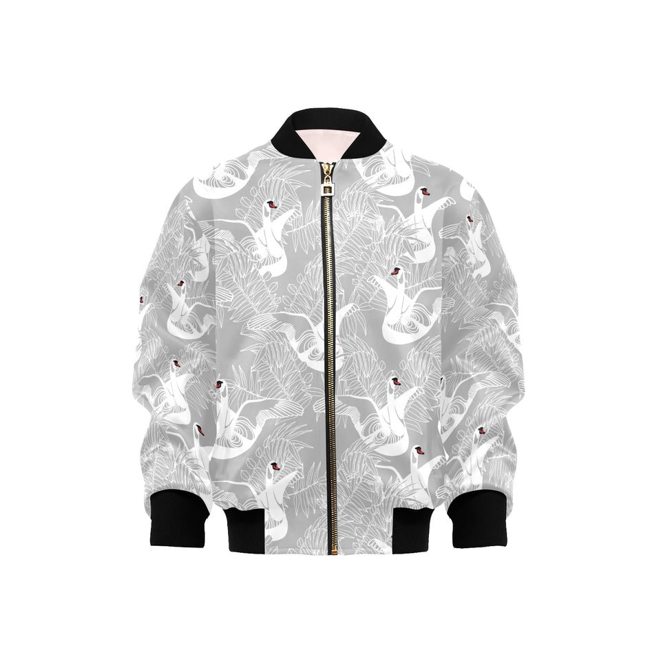white swan gray background Kids' Boys' Girls' Bomber Jacket