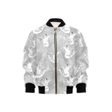 white swan gray background Kids' Boys' Girls' Bomber Jacket