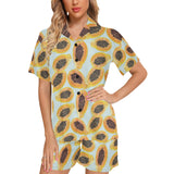 Watercolor papaya pattern Women's V-Neck Short Pajama Set