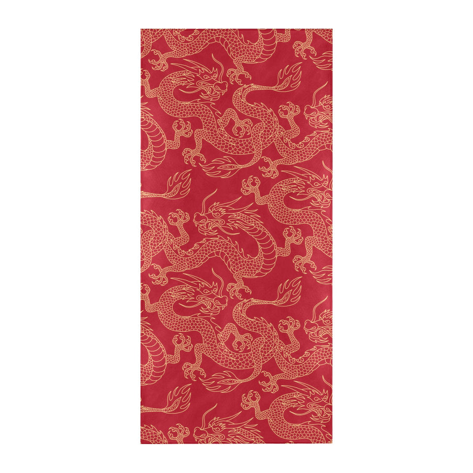 Gold dragons red background Beach Towel