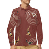 Koi Fish Carp Fish red background Men's Long Sleeve Polo Shirt