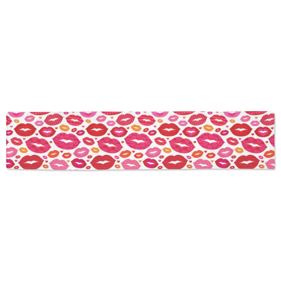 Lips Pattern Print Design 01 Table Runner