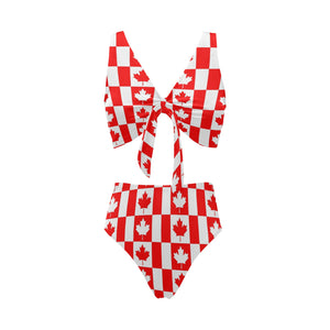 Canada Pattern Print Design 05 Chest Bowknot High Waisted Bikini Swimsuit