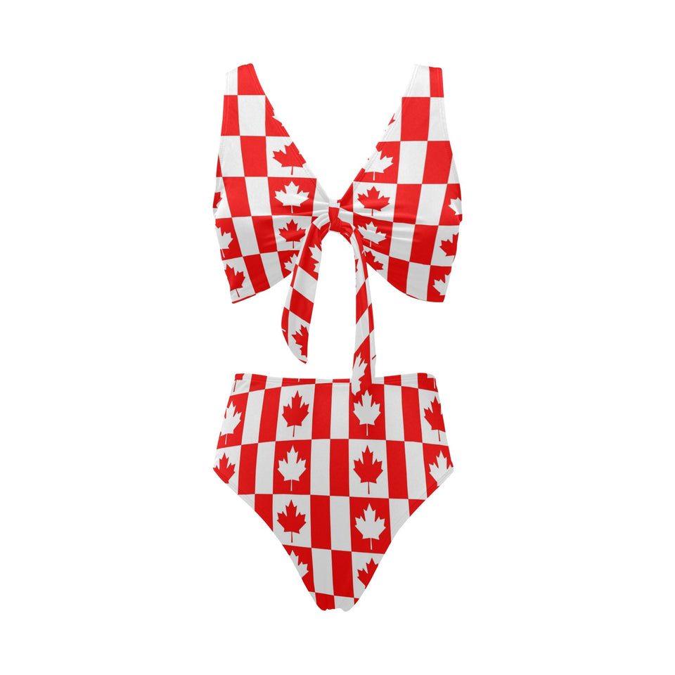 Canada Pattern Print Design 05 Chest Bowknot High Waisted Bikini Swimsuit