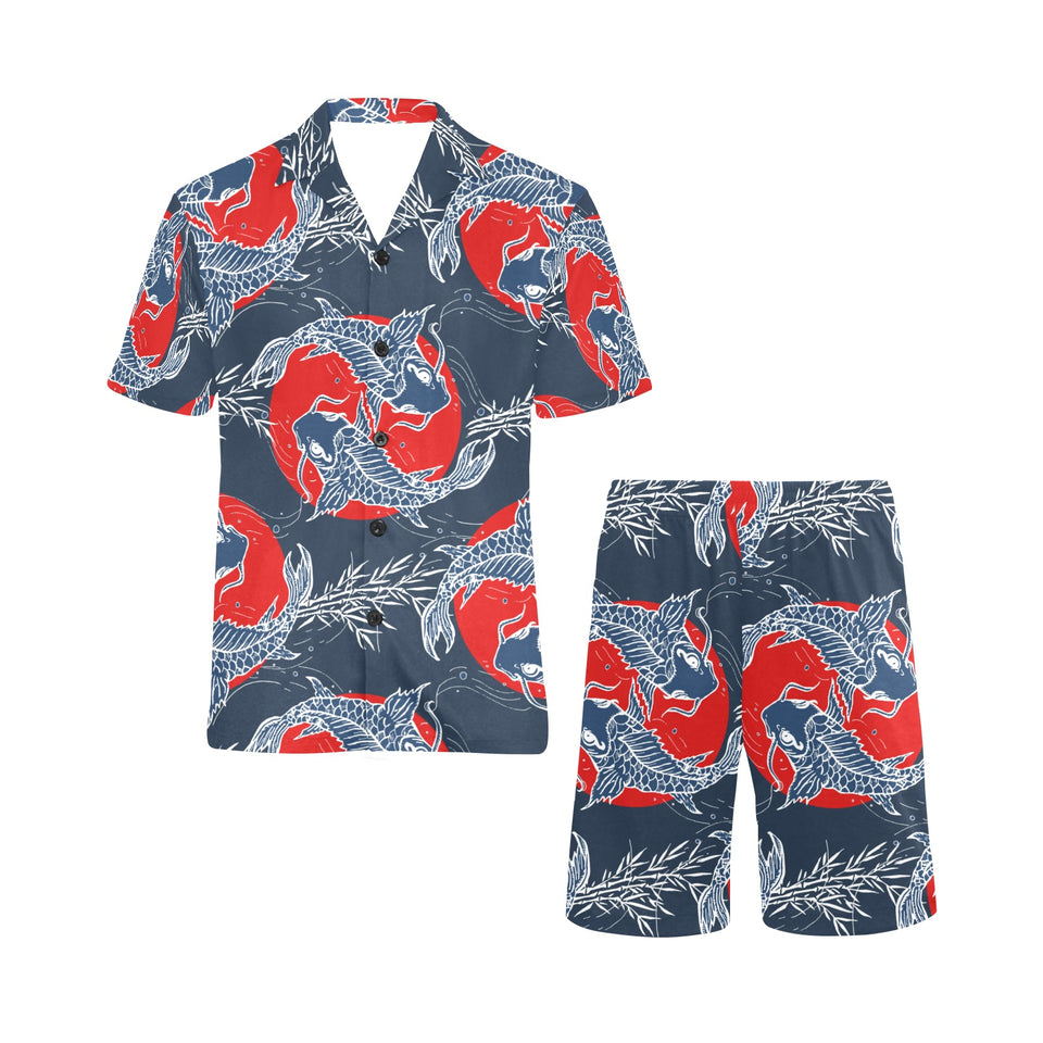 Koi Fish Carp Fishs hand drawn japanese art Men's V-Neck Short Pajama Set