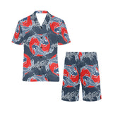 Koi Fish Carp Fishs hand drawn japanese art Men's V-Neck Short Pajama Set