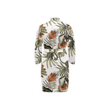 Monkey red hibiscus flower palm leaves floral patt Men's Long Sleeve Belted Night Robe