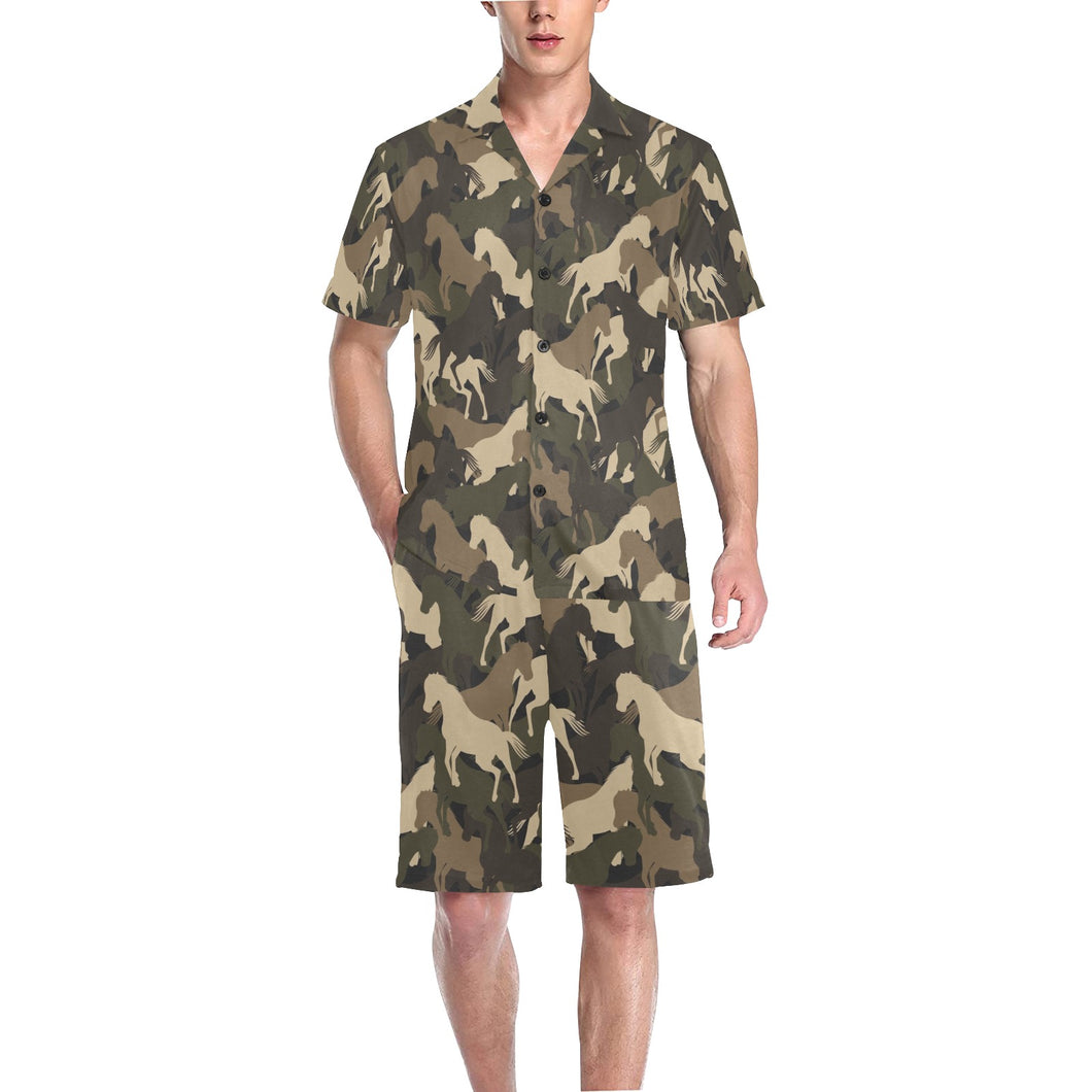 Horse Camouflage Pattern Men's V-Neck Short Pajama Set