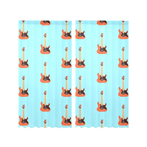 electric guitar pattern light blue background Gauze Curtain