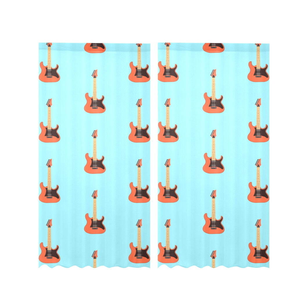 electric guitar pattern light blue background Gauze Curtain