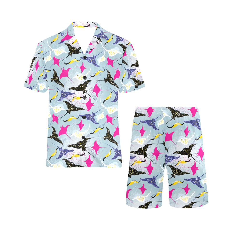 Stingray Pattern Print Design 01 Men's V-Neck Short Pajama Set