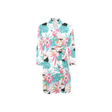 Toucan tropical flower leave pattern Men's Long Sleeve Belted Night Robe