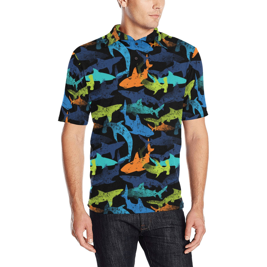 Colorful shark Men's All Over Print Polo Shirt