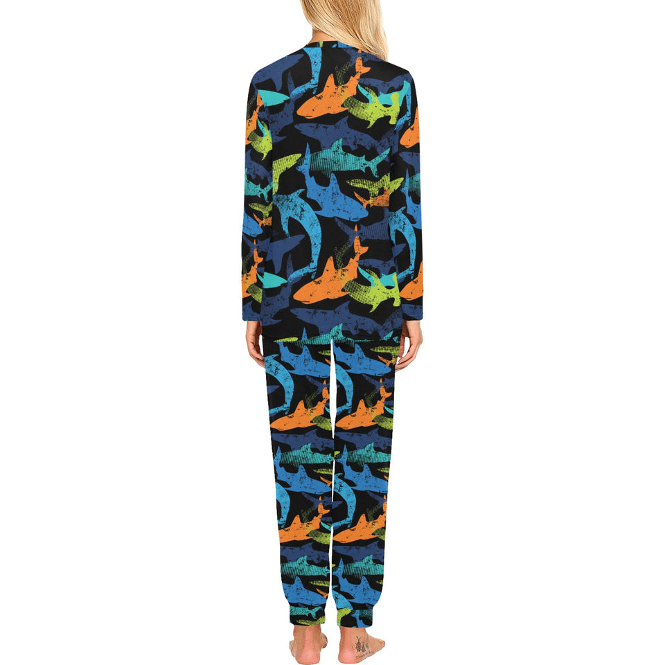 Colorful shark Women's All Over Print Pajama Set