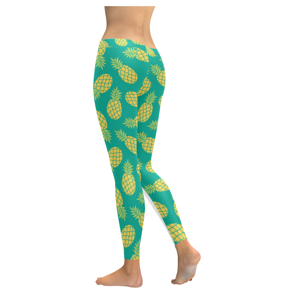 Pineapples pattern green background Women's Legging Fulfilled In US