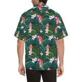 Parrot Palm tree leaves flower hibiscus pattern Men's All Over Print Hawaiian Shirt