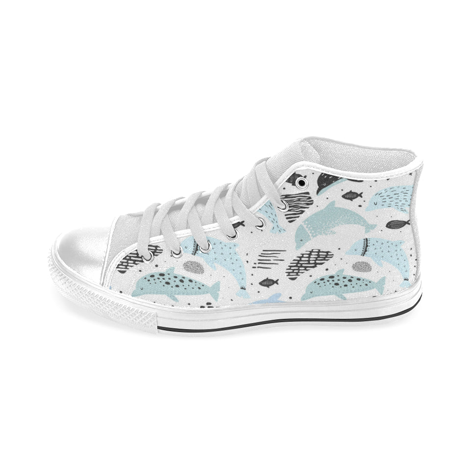 Cute dolphins Childish Style pattern Men's High Top Canvas Shoes White